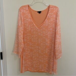 New Directions Peach Sheer Chiffon Overlay V-Neck Blouse Women’s Size L